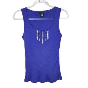 Beaded Sequin Ribbed Tank Top LARGE Y2K 2000s Casual Statement